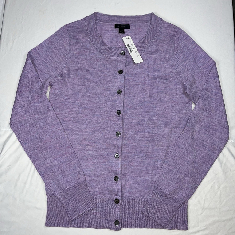 NEW J. Crew Crewneck Cardigan Pink Purple 100% Merino Wool Size XS Tippi 91212